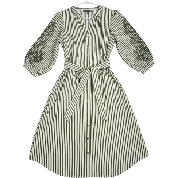 figueroa & flower Dresses & Skirts - Figueroa & Flower Peasant M Cottagecore green stripe embroidered sleeves dress
